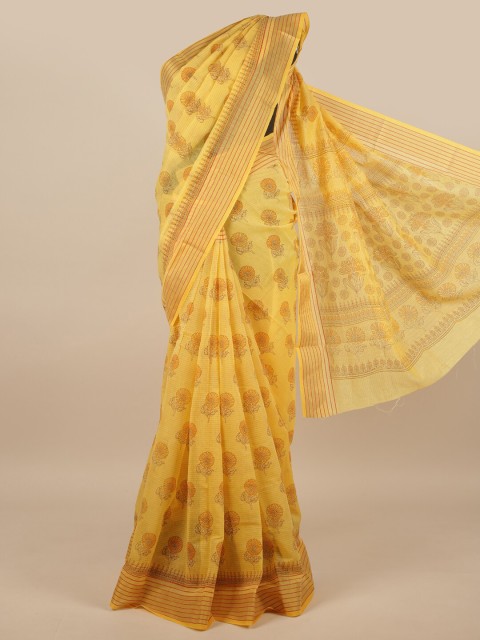 

Pothys Yellow Floral Printed Cotton Blend Saree