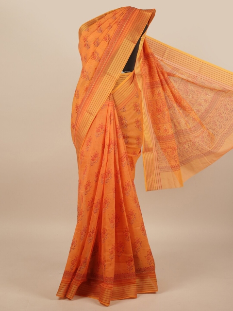 

Pothys Orange & Gold-Toned Floral Printed Cotton Blend Saree