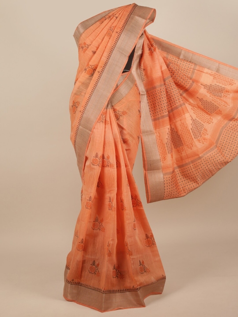 

Pothys Orange & Grey Floral Printed Cotton Blend Saree