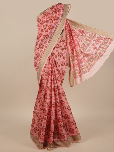 

Pothys Onion Pink & Beige Floral Printed Cotton Blend Saree