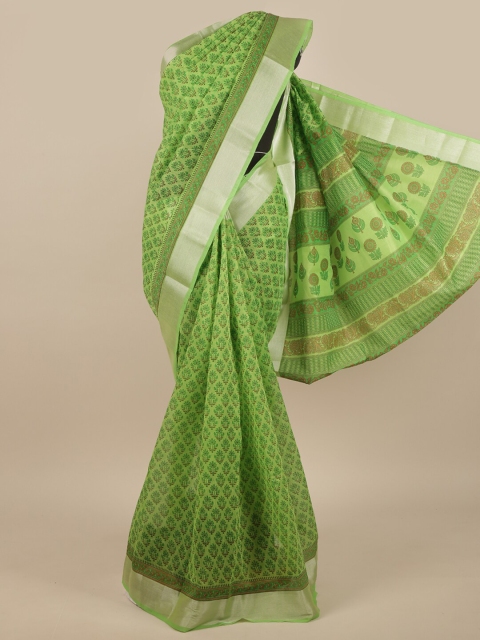 

Pothys Green & Silver-Toned Floral Printed Cotton Blend Saree