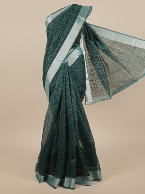 

Pothys Green & Black Geometric Printed Cotton Blend Saree