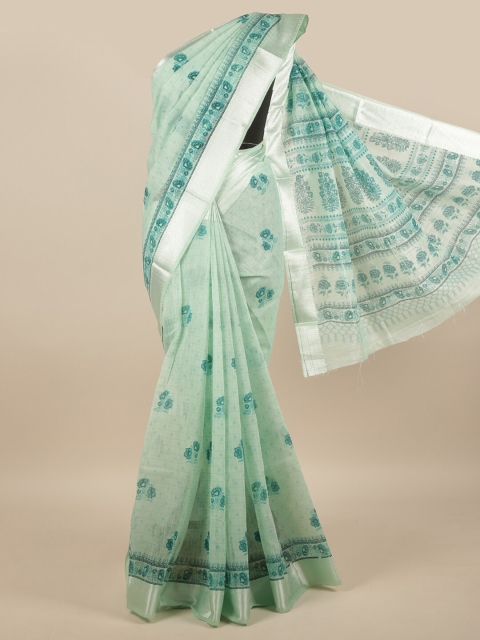 

Pothys Green & Silver-Toned Floral Printed Cotton Blend Saree