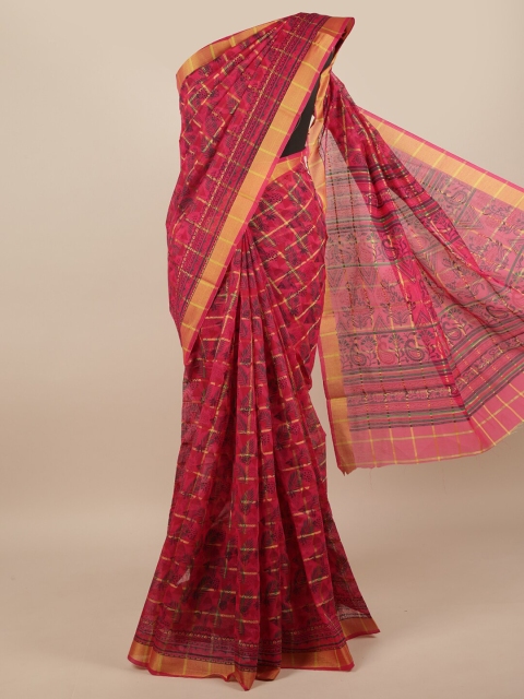 

Pothys Pink & Gold-Toned Floral Printed Cotton Blend Saree