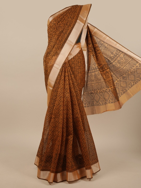 

Pothys Brown & Gold-Toned Geometric Printed Cotton Blend Saree