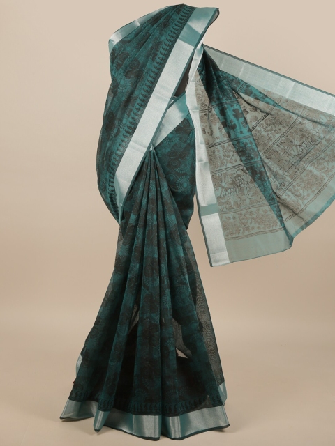

Pothys Green & Silver-Toned Floral Printed Cotton Blend Saree