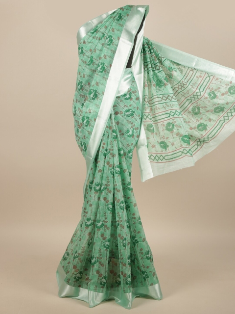 

Pothys Green & Silver-Toned Floral Printed Cotton Blend Saree