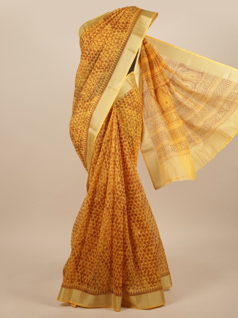 

Pothys Mustard & Gold-Toned Abstract Printed Cotton Blend Saree