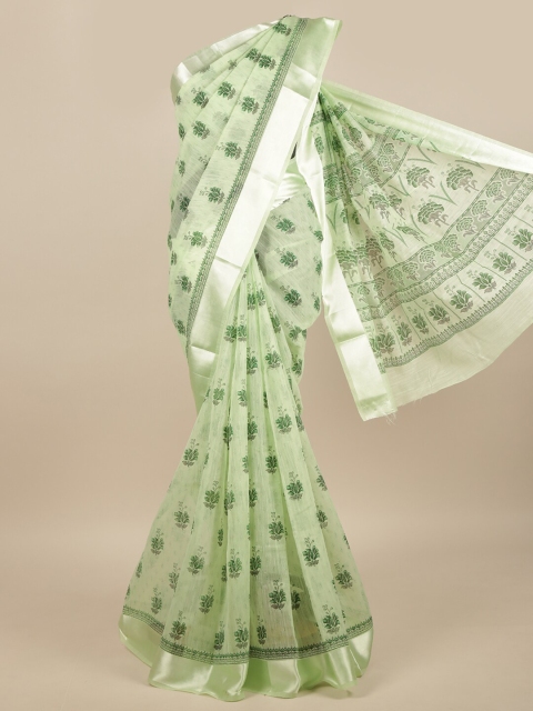 

Pothys Green & Silver-Toned Floral Printed Cotton Blend Saree