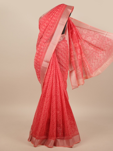 

Pothys Pink & Gold-Toned Abstract Printed Cotton Blend Saree