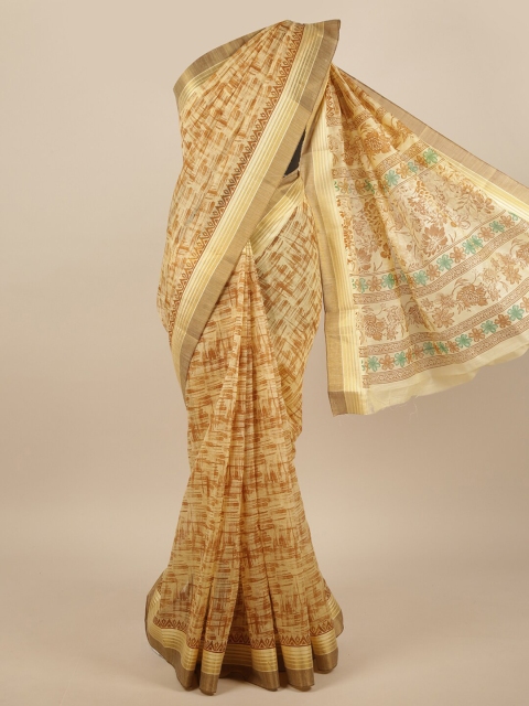 

Pothys Yellow & Beige Abstract Printed Cotton Blend Saree