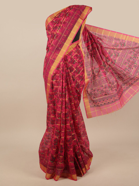

Pothys Pink & Gold-Toned Floral Printed Cotton Blend Saree