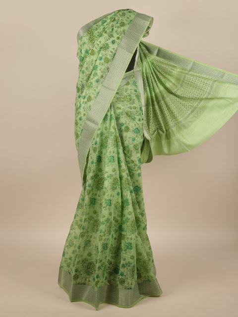 

Pothys Green & Silver-Toned Floral Printed Cotton Blend Saree