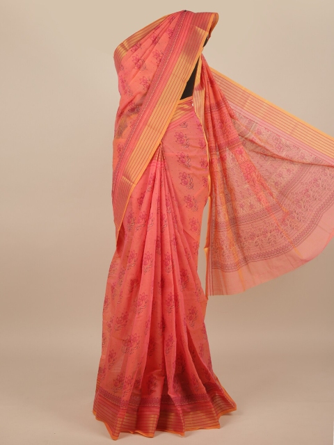 

Pothys Orange & Gold-Toned Floral Printed Cotton Blend Saree