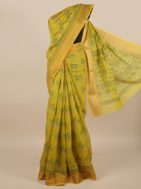 

Pothys Green & Gold-Toned Floral Printed Cotton Blend Saree