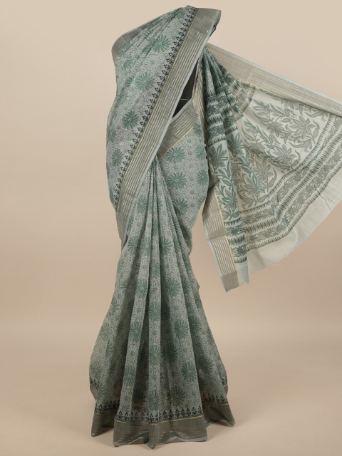 

Pothys Green & Grey Floral Printed Cotton Blend Saree
