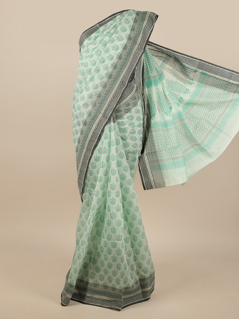 

Pothys Green & Grey Floral Printed Cotton Blend Saree