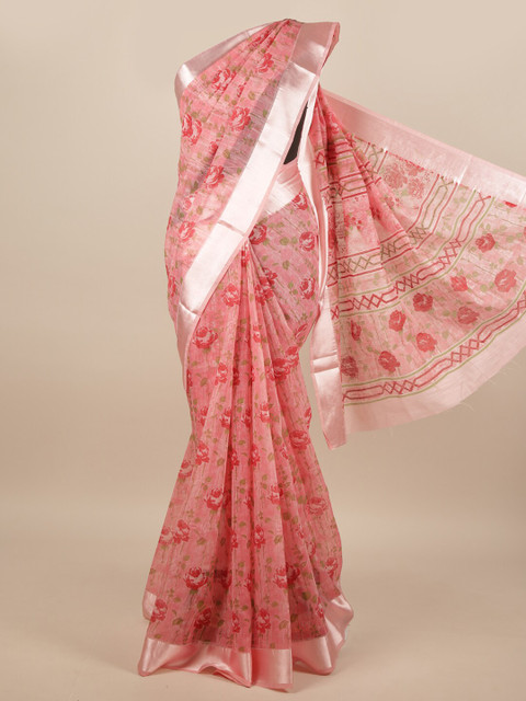 

Pothys Pink & Silver-Toned Floral Printed Cotton Blend Saree