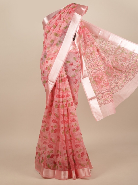 

Pothys Pink & Silver-Toned Floral Printed Cotton Blend Saree