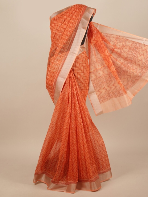 

Pothys Rust & Gold-Toned Abstract Printed Cotton Blend Saree
