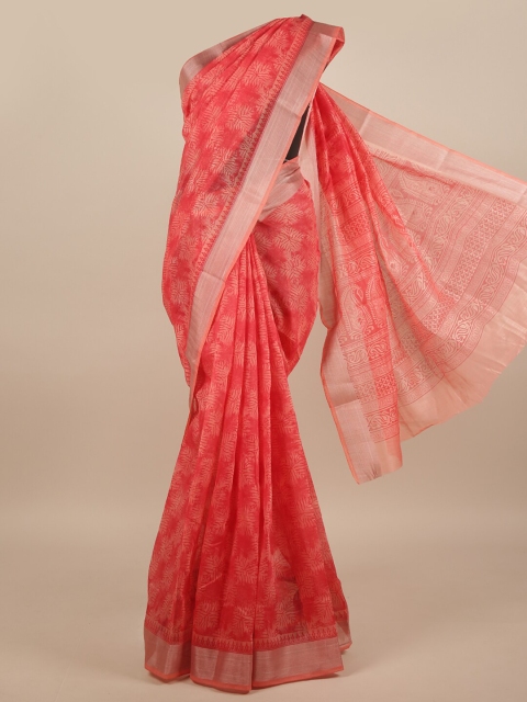 

Pothys Pink & Silver-Toned Abstract Printed Cotton Blend Saree