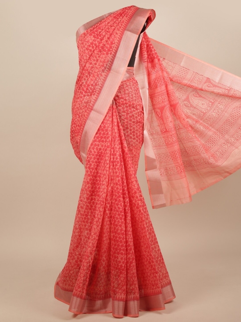 

Pothys Pink & Silver-Toned Abstract Printed Cotton Blend Saree