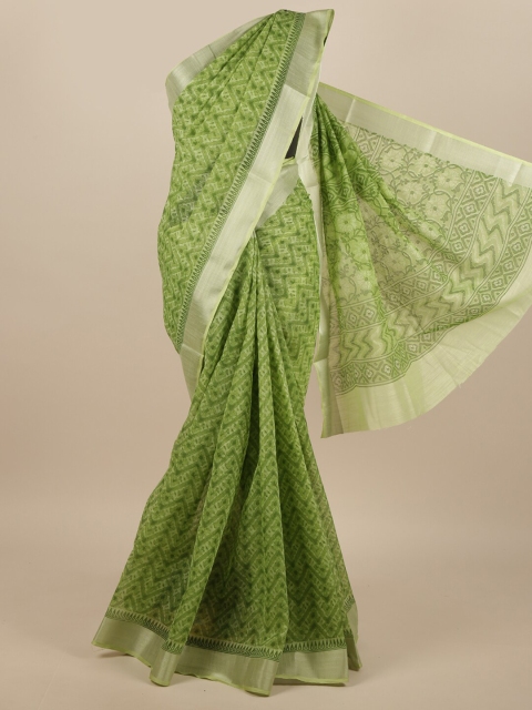 

Pothys Green & Silver-Toned Abstract Printed Cotton Blend Saree