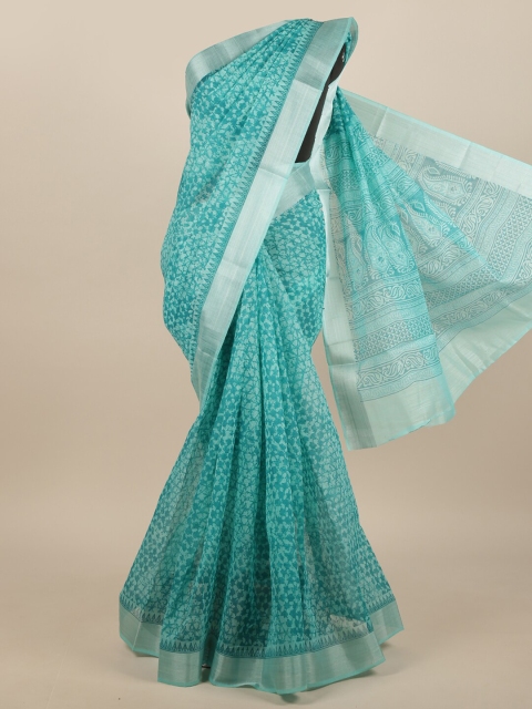 

Pothys Blue & Silver-Toned Abstract Printed Cotton Blend Saree