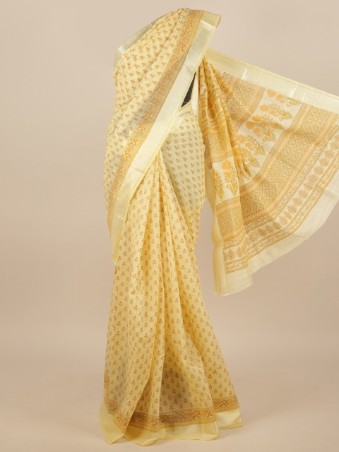 

Pothys Yellow & Silver-Toned Floral Printed Cotton Blend Saree