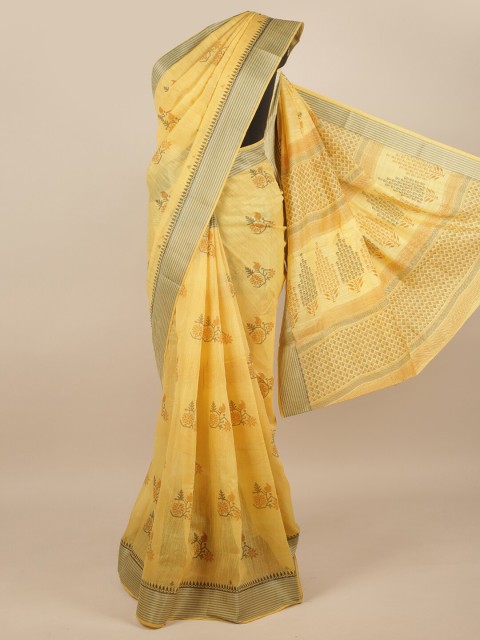 

Pothys Yellow & Grey Floral Printed Cotton Blend Saree