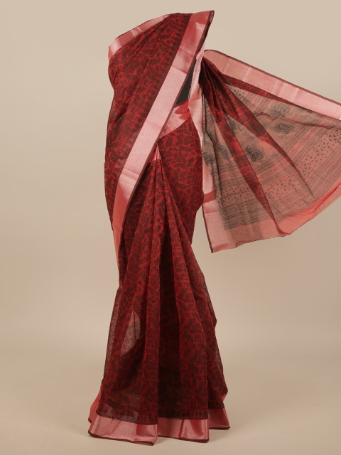 

Pothys Maroon & Silver-Toned Floral Printed Cotton Blend Saree