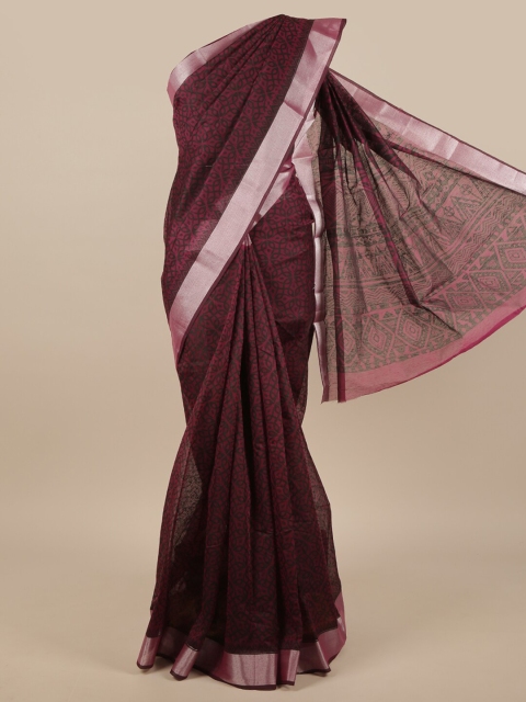 

Pothys Purple & Silver-Toned Geometric Printed Cotton Blend Saree