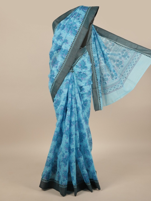 

Pothys Blue & Grey Floral Printed Cotton Blend Saree