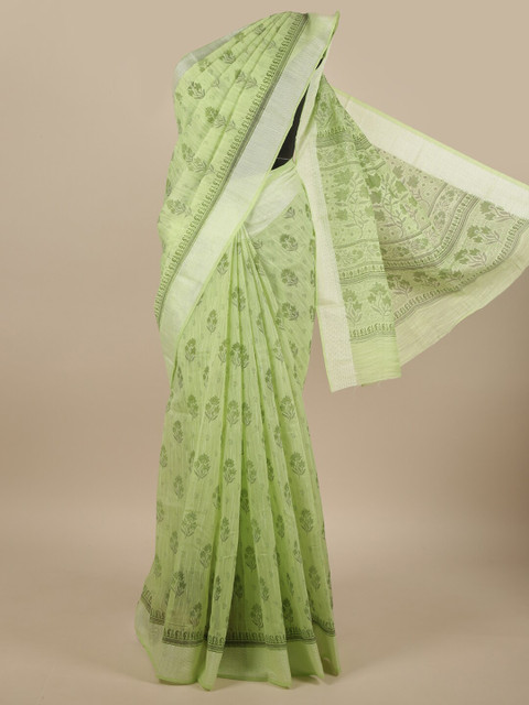 

Pothys Green & Silver-Toned Floral Printed Cotton Blend Saree