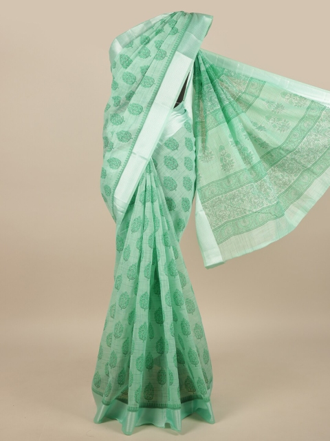 

Pothys Green & Silver-Toned Floral Printed Cotton Blend Saree