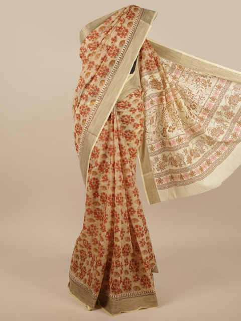 

Pothys Beige & Red Floral Saree