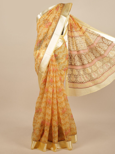 

Pothys Yellow & Pink Floral Saree