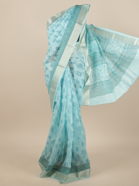 

Pothys Blue & Silver-Toned Floral Saree