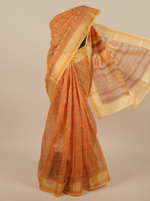 

Pothys Orange & Grey Ethnic Motifs Zari Saree