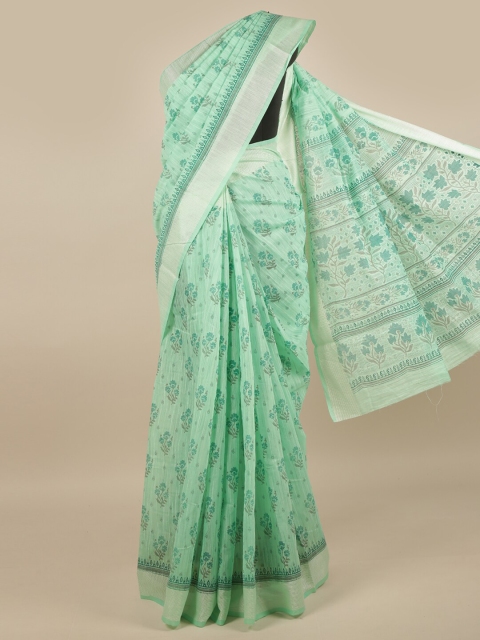 

Pothys Green & Grey Floral Saree