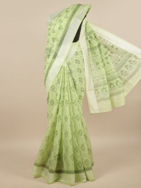 

Pothys Green & Silver-Toned Floral Saree