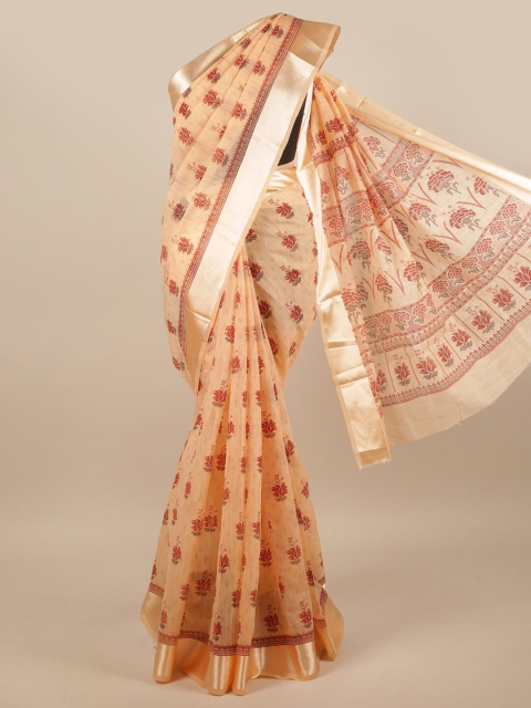 

Pothys Peach-Coloured & Red Floral Saree