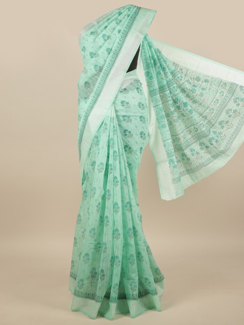 

Pothys Turquoise Blue & Grey Floral Saree