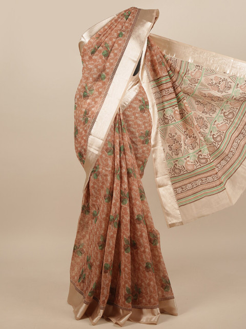 

Pothys Brown & Green Floral Saree