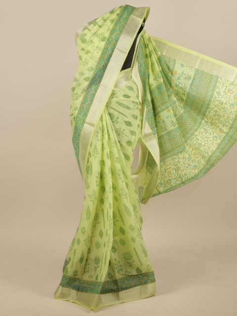 

Pothys Green & Silver-Toned Floral Saree