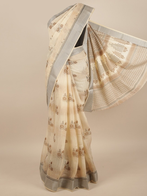 

Pothys Cream-Coloured & Brown Floral Zari Saree