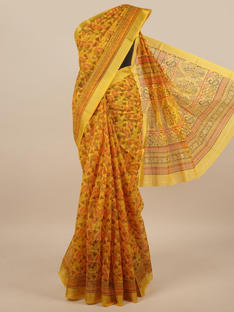 

Pothys Yellow & Brown Floral Saree