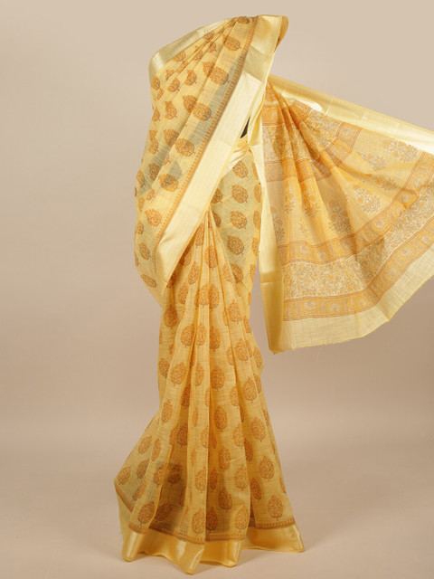 

Pothys Yellow & Gold-Toned Floral Saree