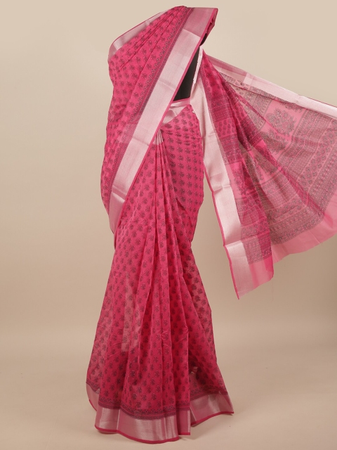 

Pothys Pink & Silver-Toned Floral Saree