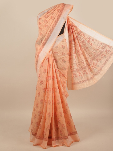 

Pothys Peach-Coloured & White Floral Saree